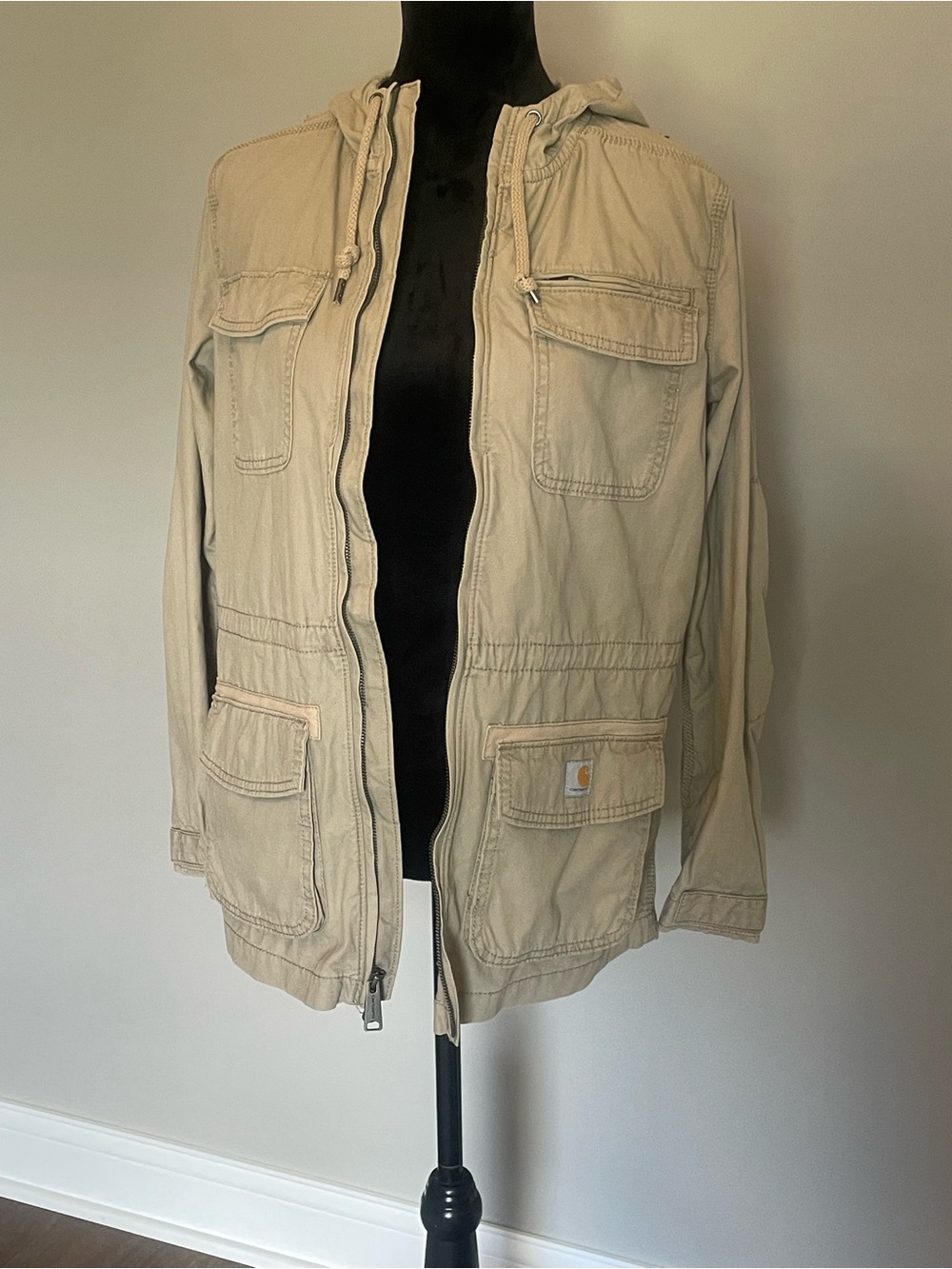 Carhartt Women's Khaki Hooded Utility Field Jacket Sz 4/6 Small